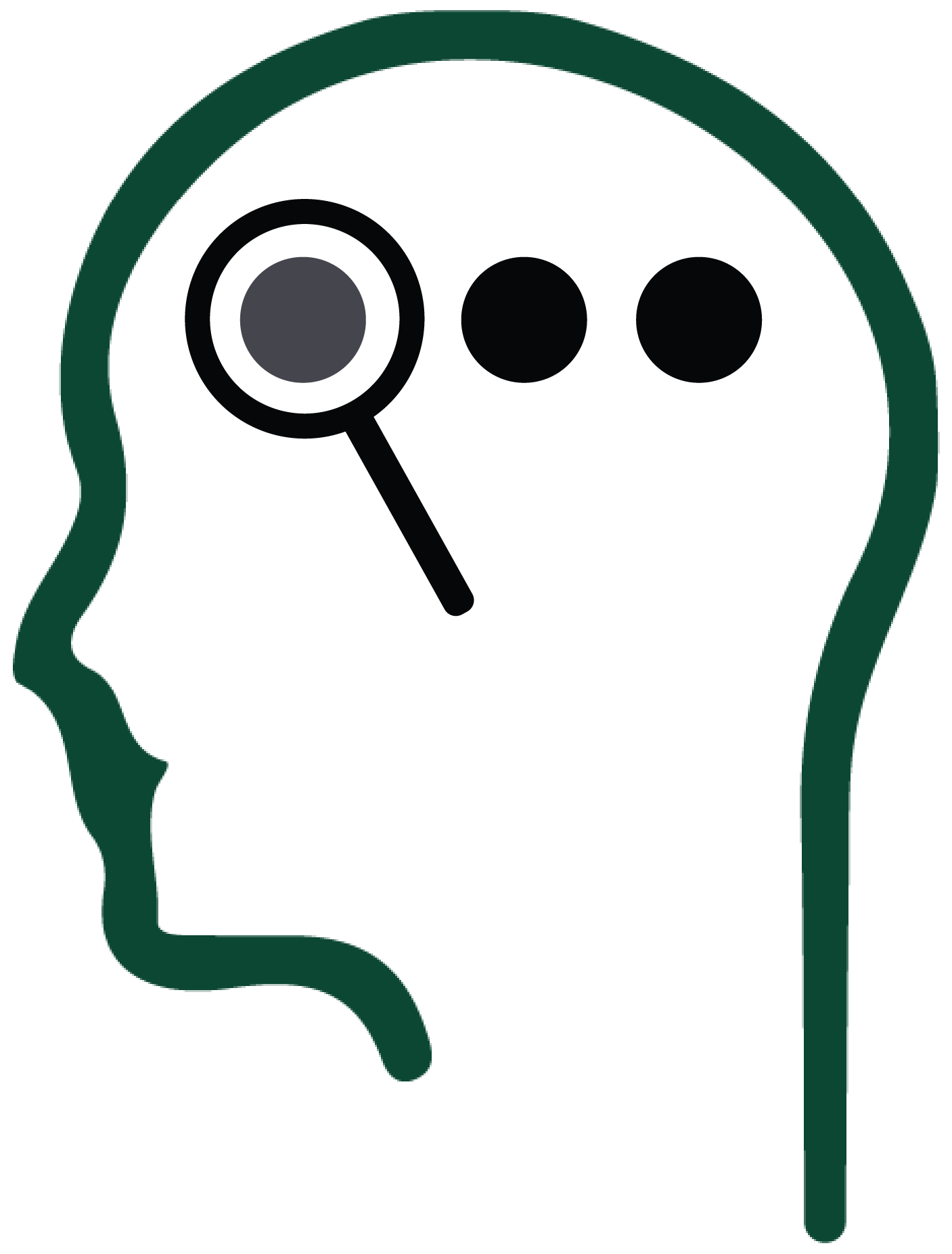 Graphic depicting a head with a magnifying glass over a gray circle beside to other circles symbolizing analyzing a single behaviour.